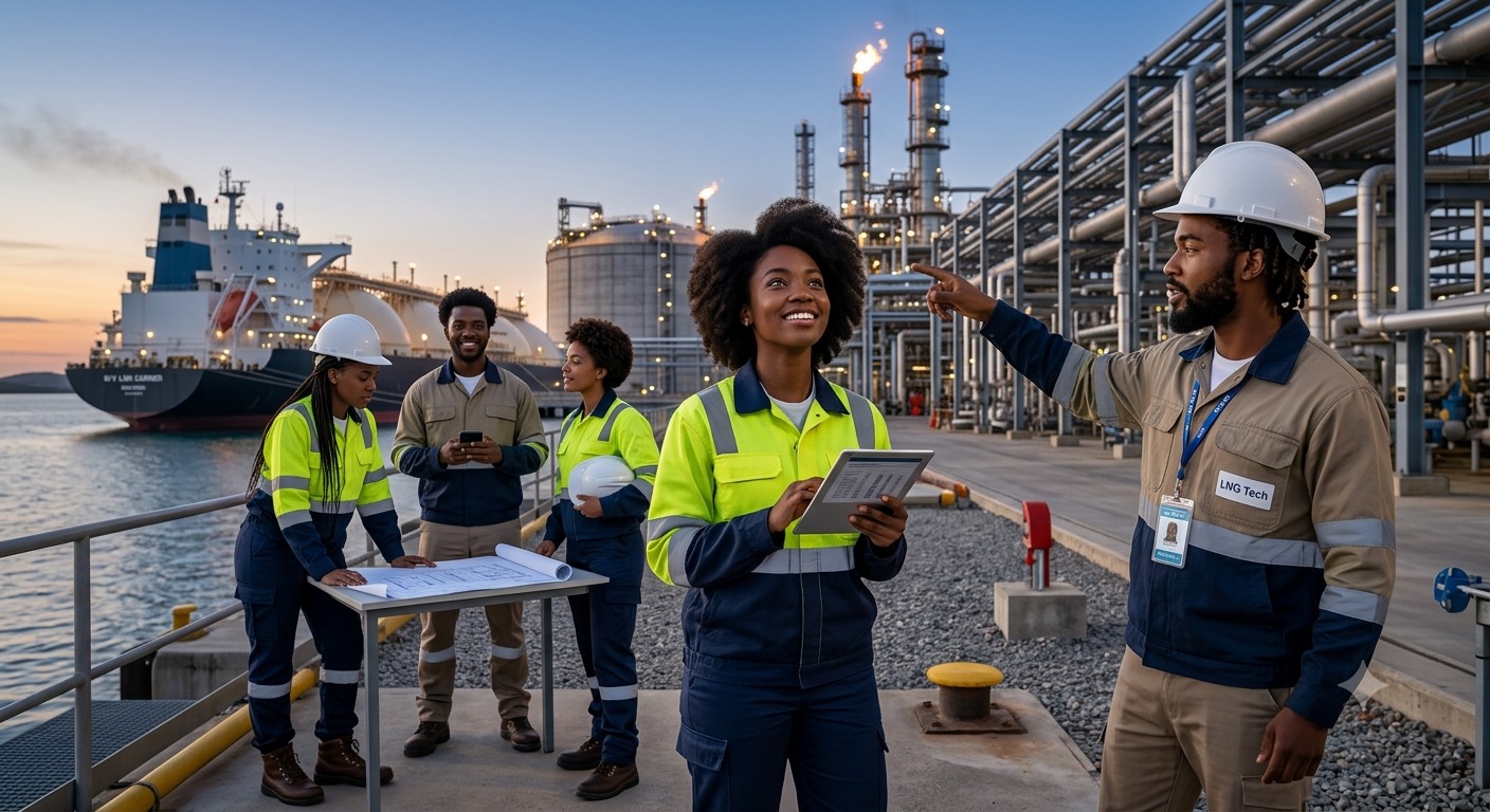 Jovens técnicos num terminal de LNG em Moçambique
